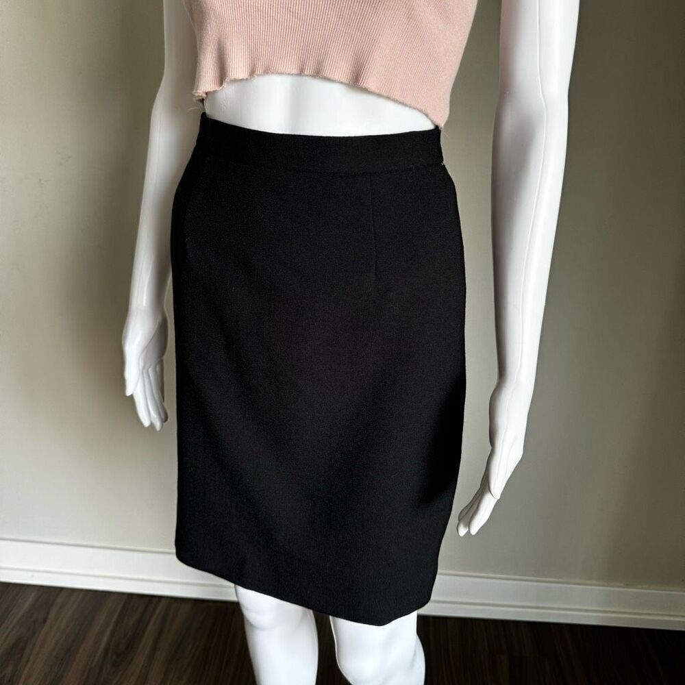 Vintage100% Wool CorporateCore Knee Length Pencil Skirt Black Size S